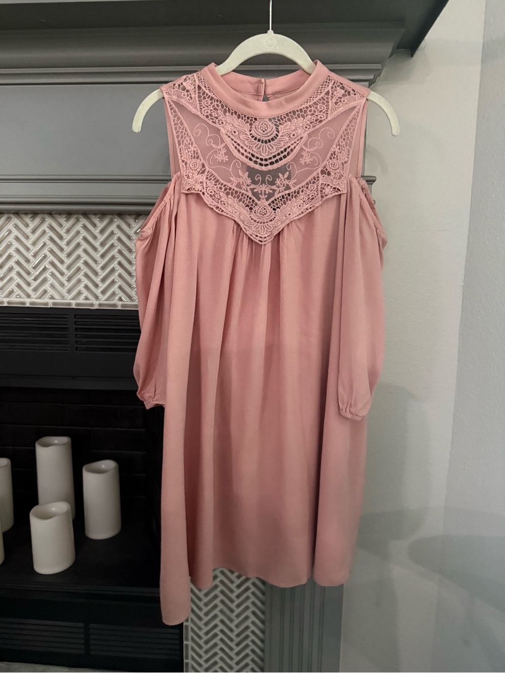 As U Wish Dusty Pink Cold-Shoulder Lace Yoke Top